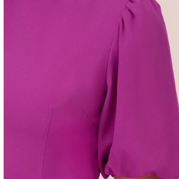 PUFF SHORT SLEEVE SHEATH DRESS WITH RUFFLE ACCENT IN WILD ORCHID - Picture 5 of 7